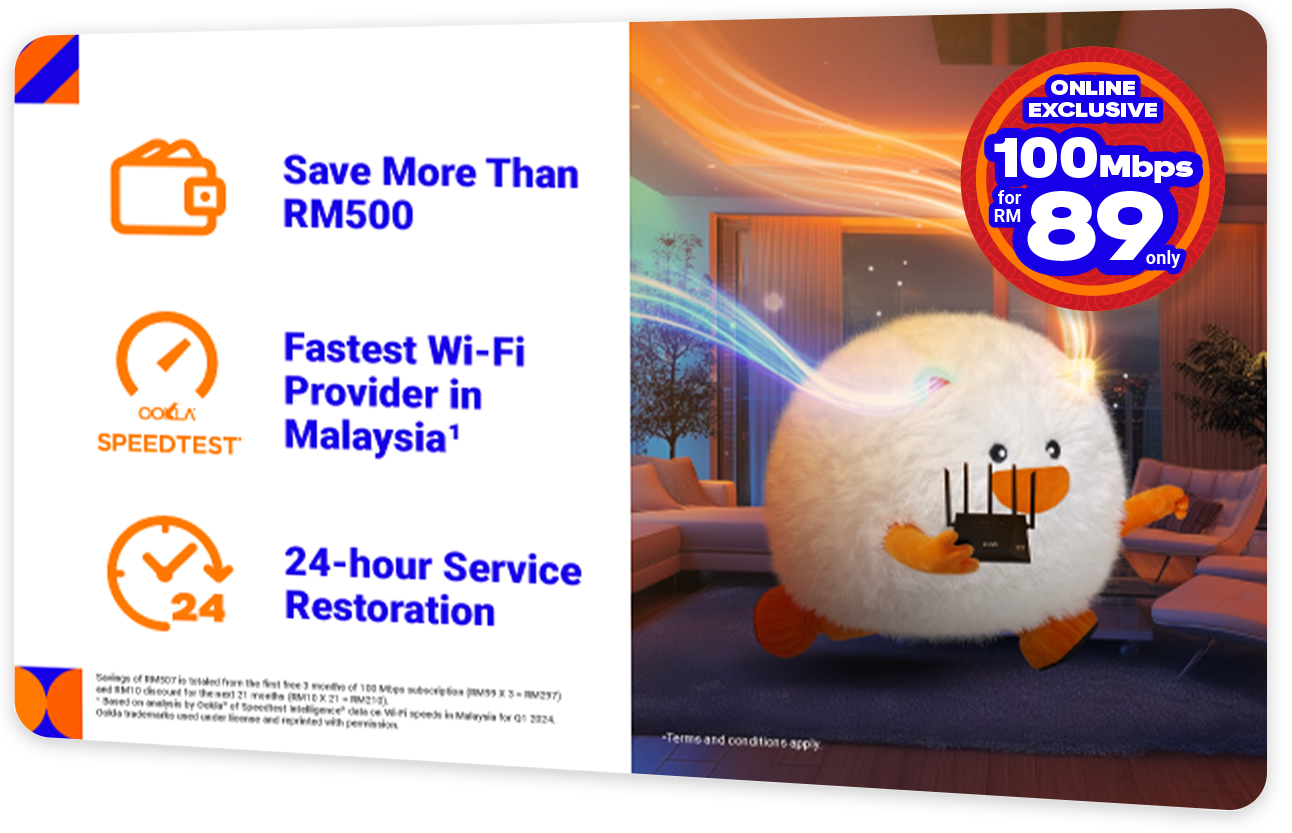 Unifi fibre home plan promotion – free 3 months internet at RM89/month